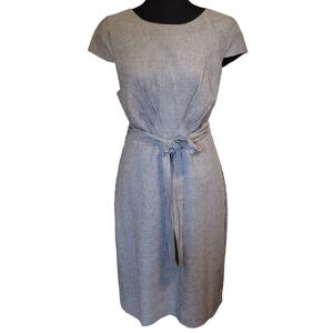 J.Crew 365 Sheath Dress Black White 14 Houndstooth Linen Blend Classic Tie Waist